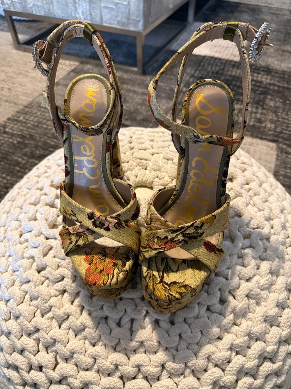 Sam Edelman Floral Platform Sandals with Ankle Strap